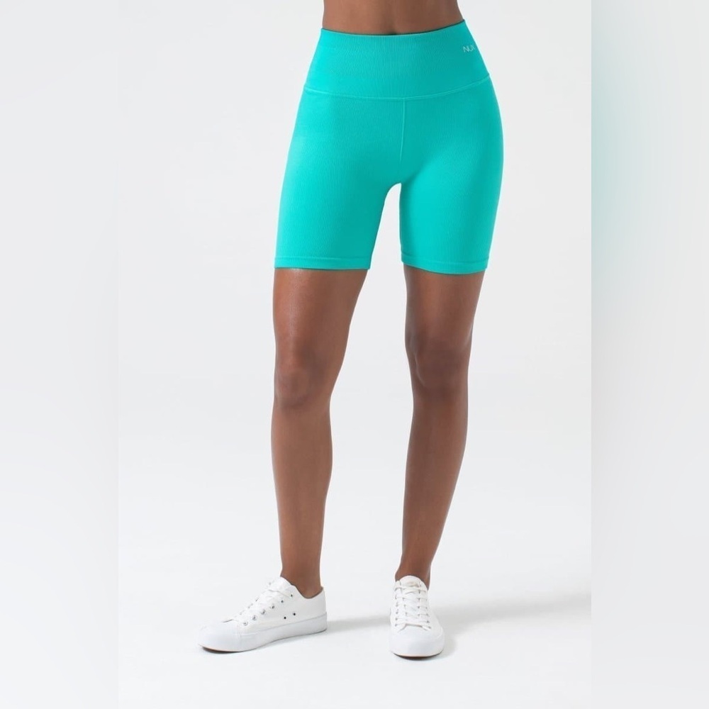 NUX The Good Short-High Rise Seamless Workout Shorts, Sz S, Sea Foam Green